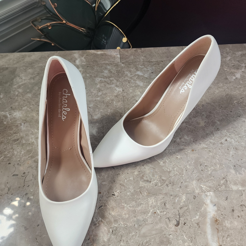 Charles David Classic White Heels